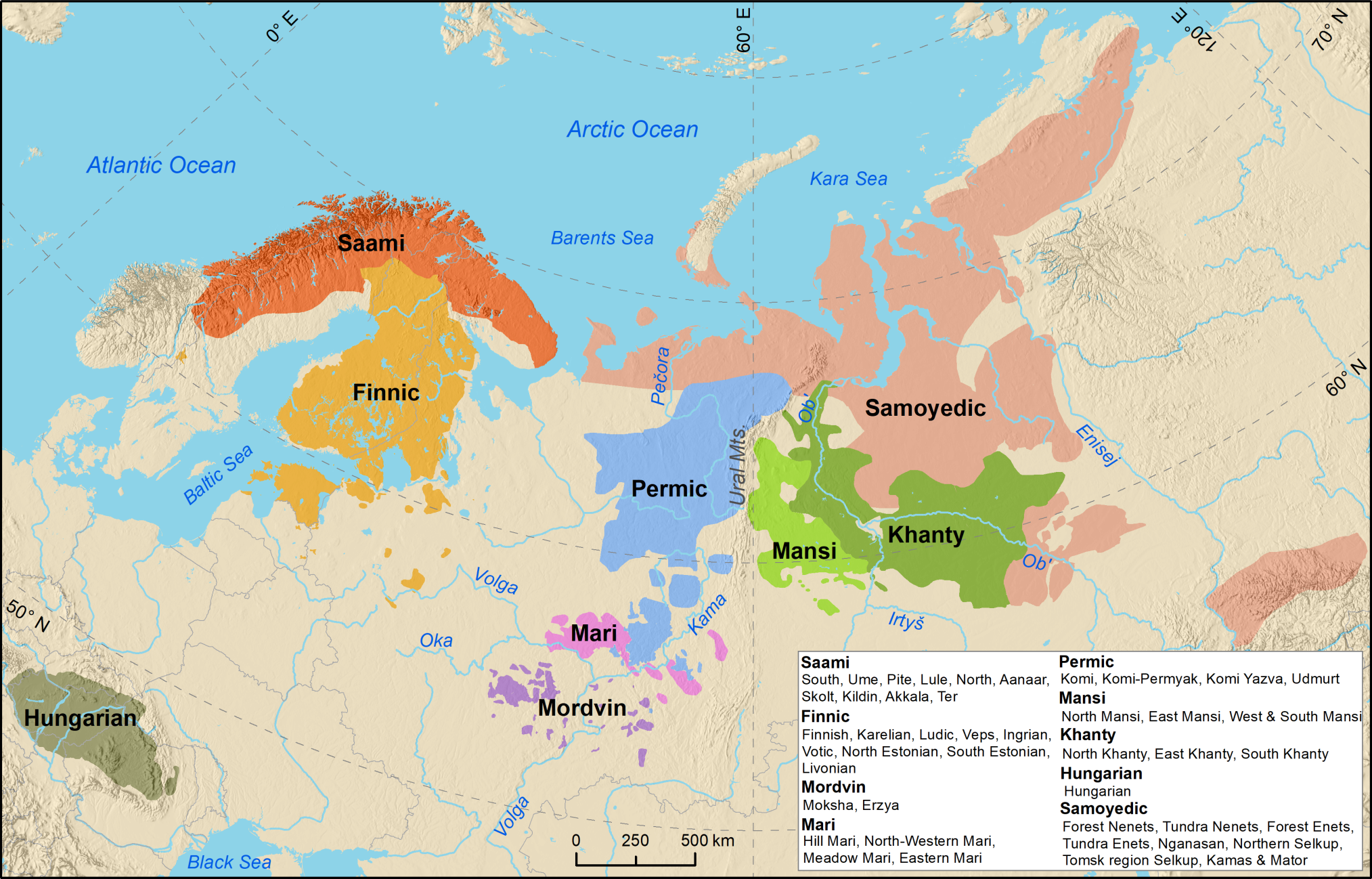 mapa języków uralskich